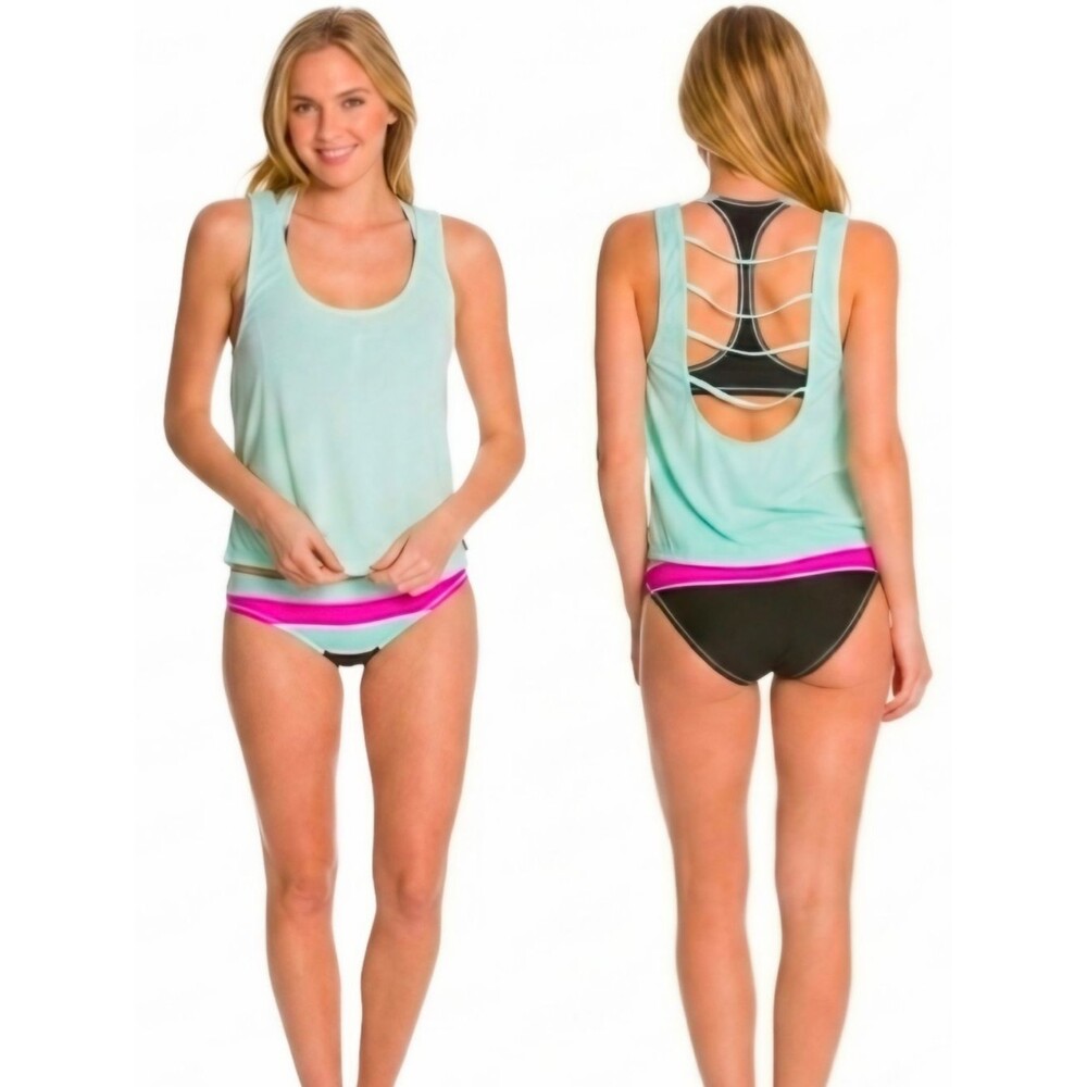 TYR Santomi Offwall Tank Swim Coverup Strappy Open Back Mint Women's S (4/6)